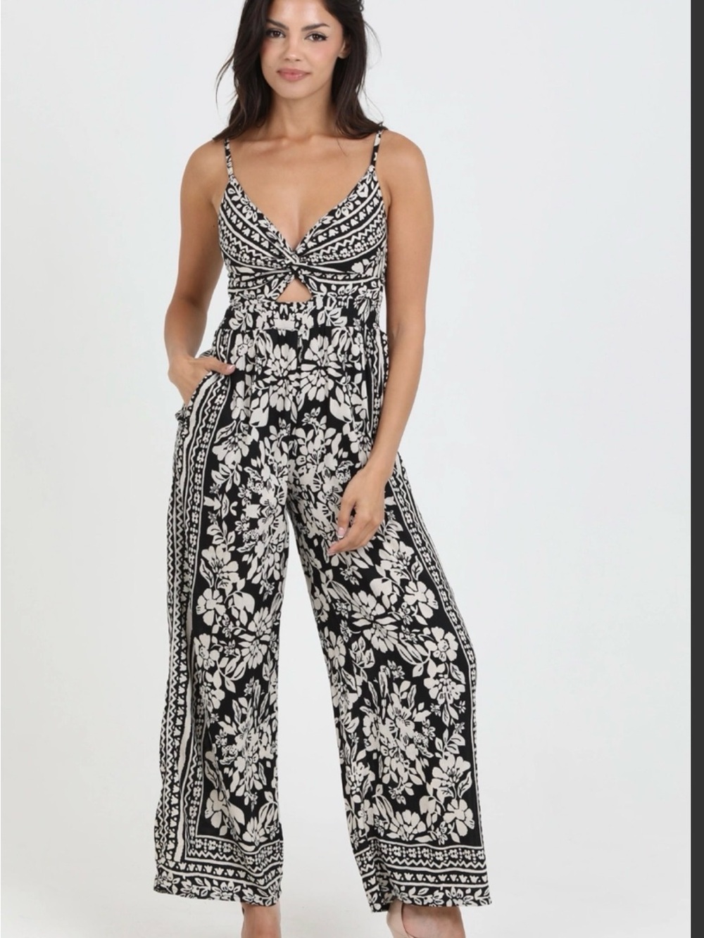 Angie Navy and Cream Print summer romper